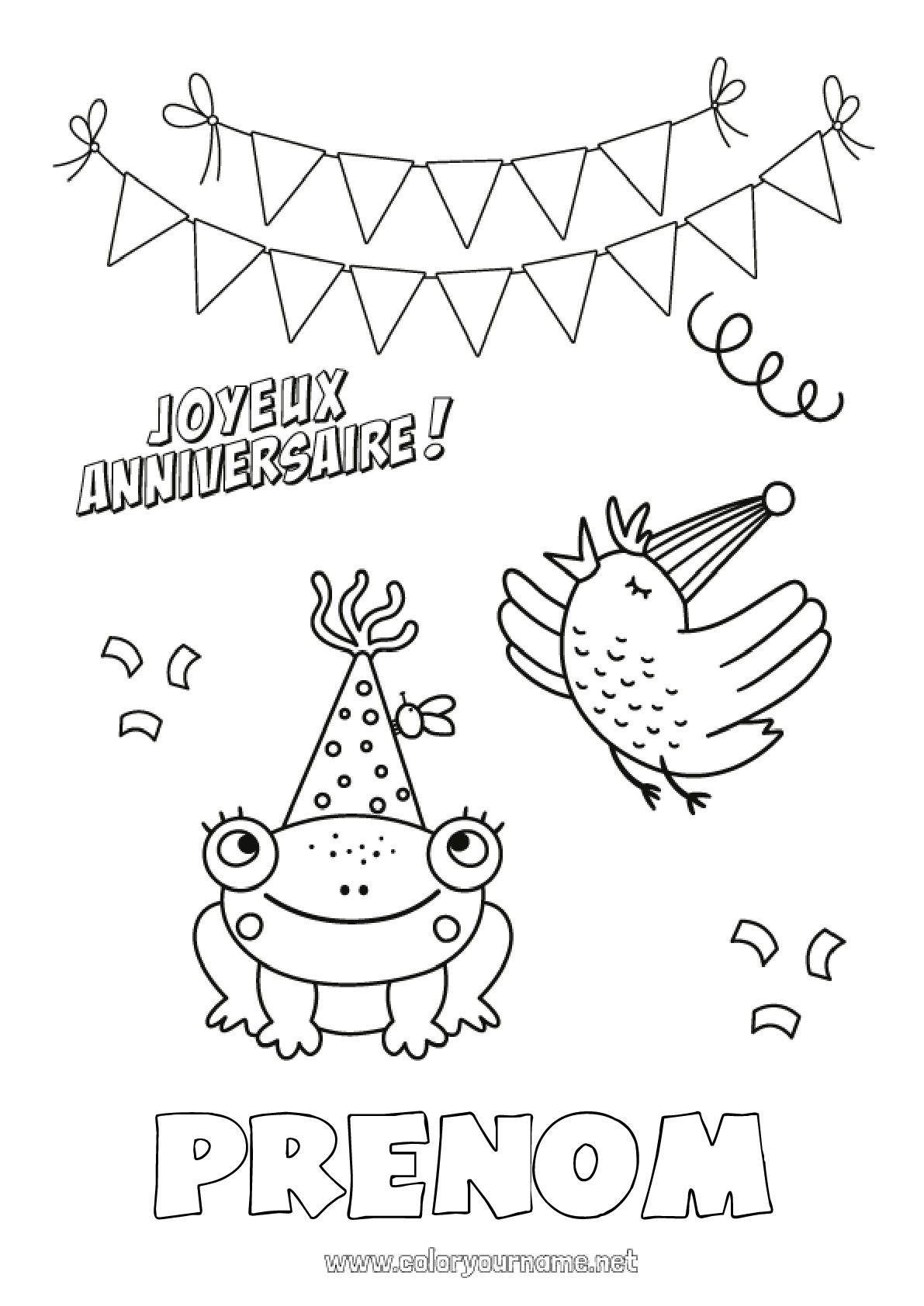 Coloriage N Anniversaire Grenouille Oiseau