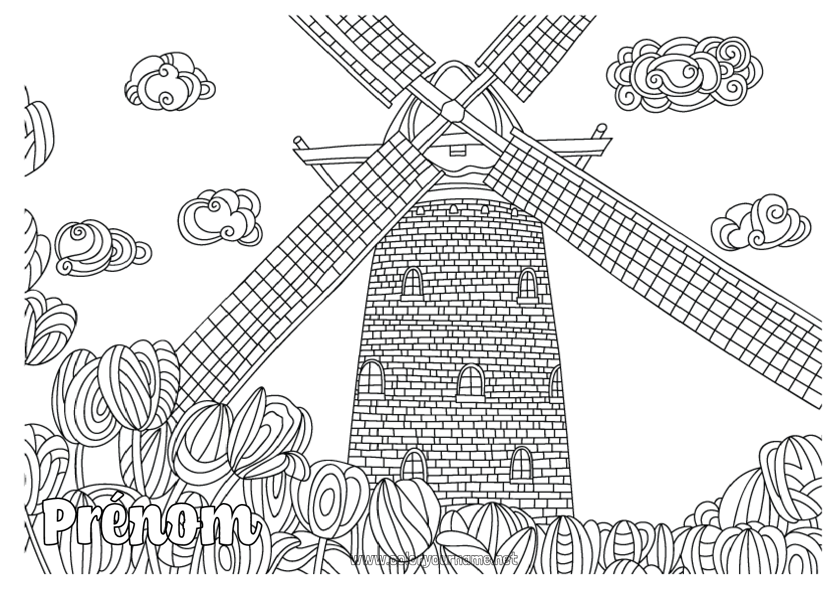 Coloriage N1921 Tulipe Coloriages Complexes Moulin