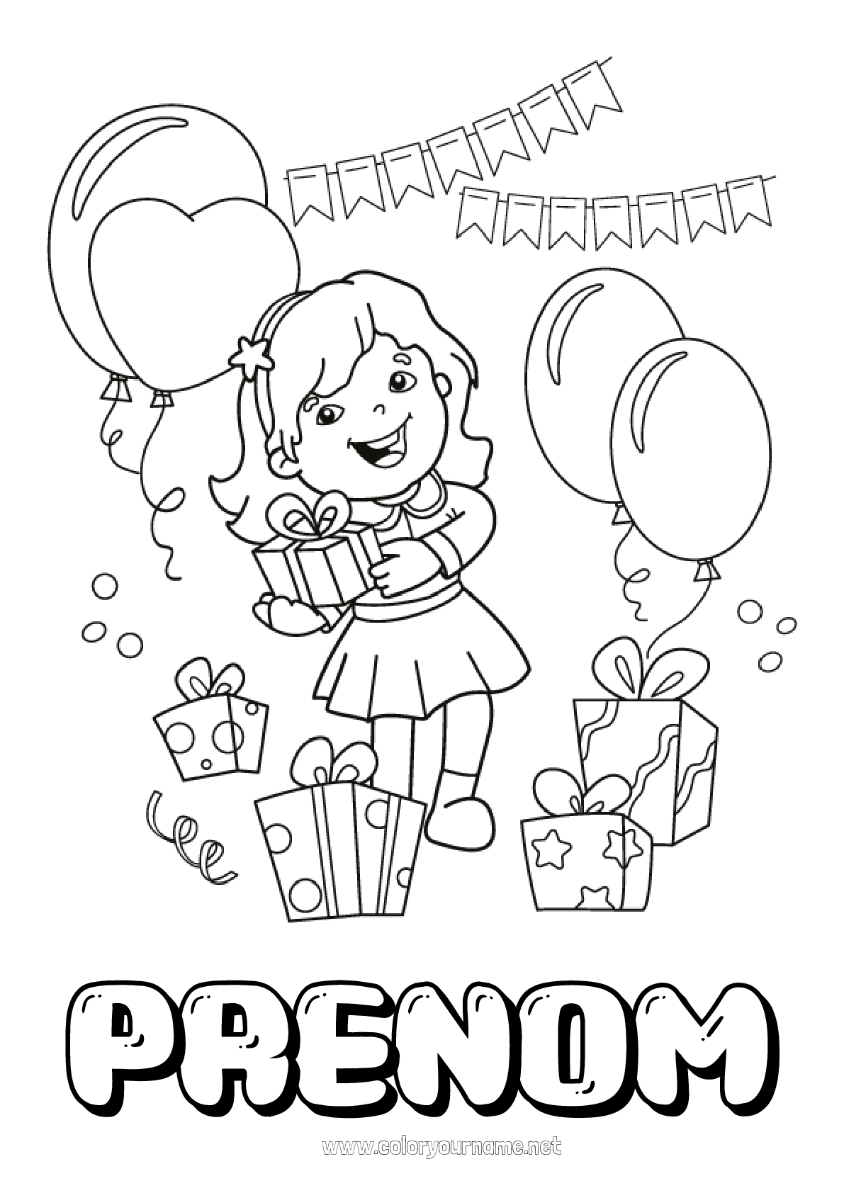 Coloriage N195 Cadeaux Anniversaire Ballons