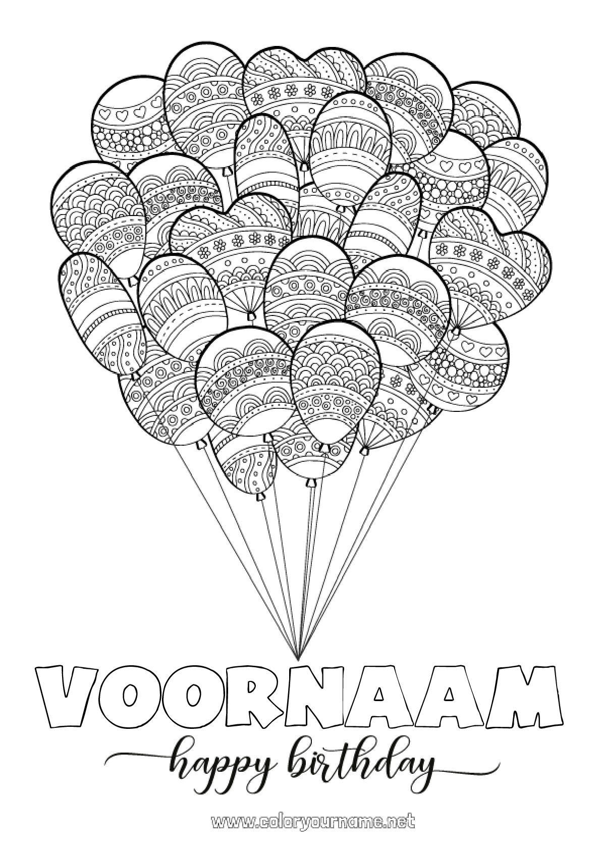 Kleurplaat Nr 202 Verjaardag Mandala Ballonnen