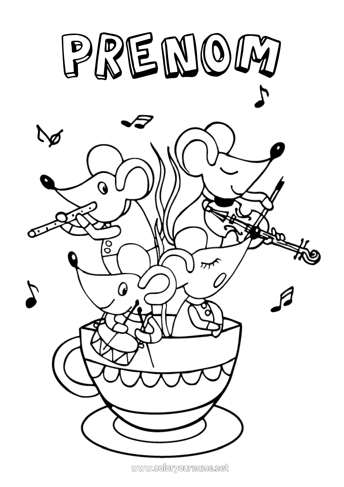 Coloriage N2110 Souris Tasse Musique