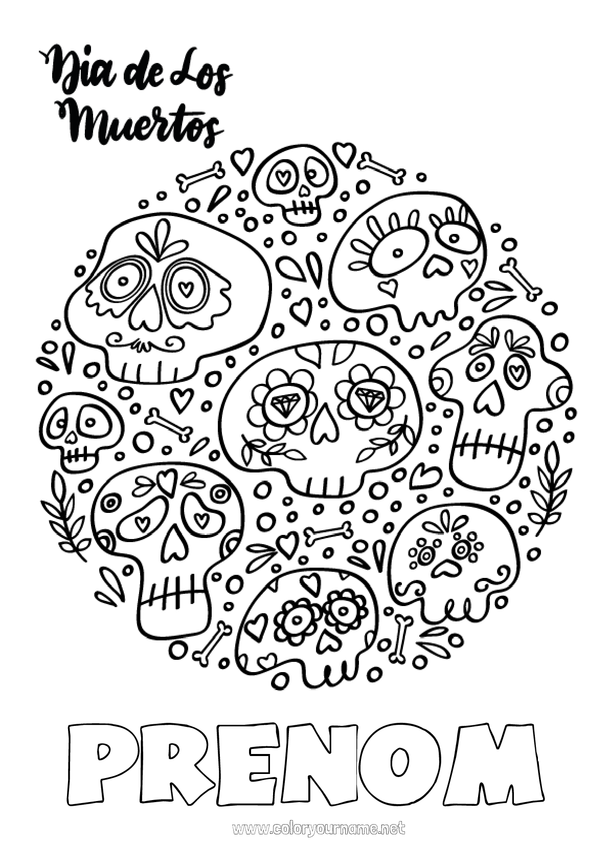 Coloriage n240 Crâne Día de los Muertos