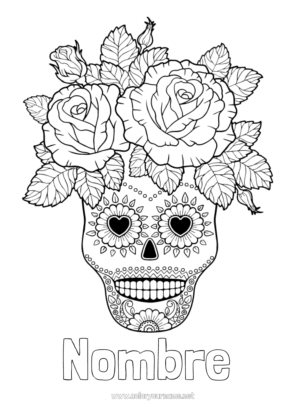 Nº de colorear 256 Flores Calavera Día de los Muertos