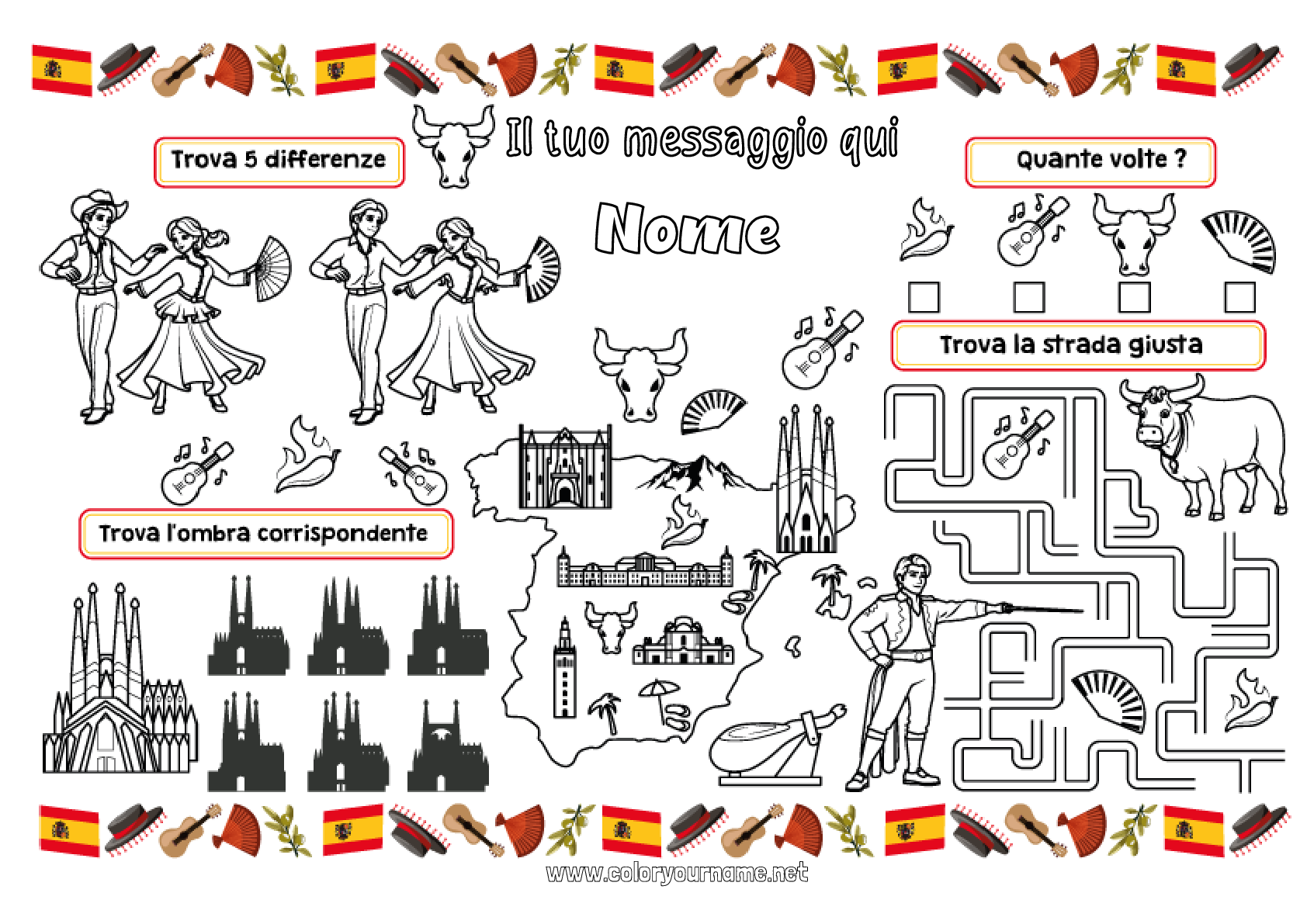 Pagina Da Colorare N Attivit Per Bambini Geografia Spagna