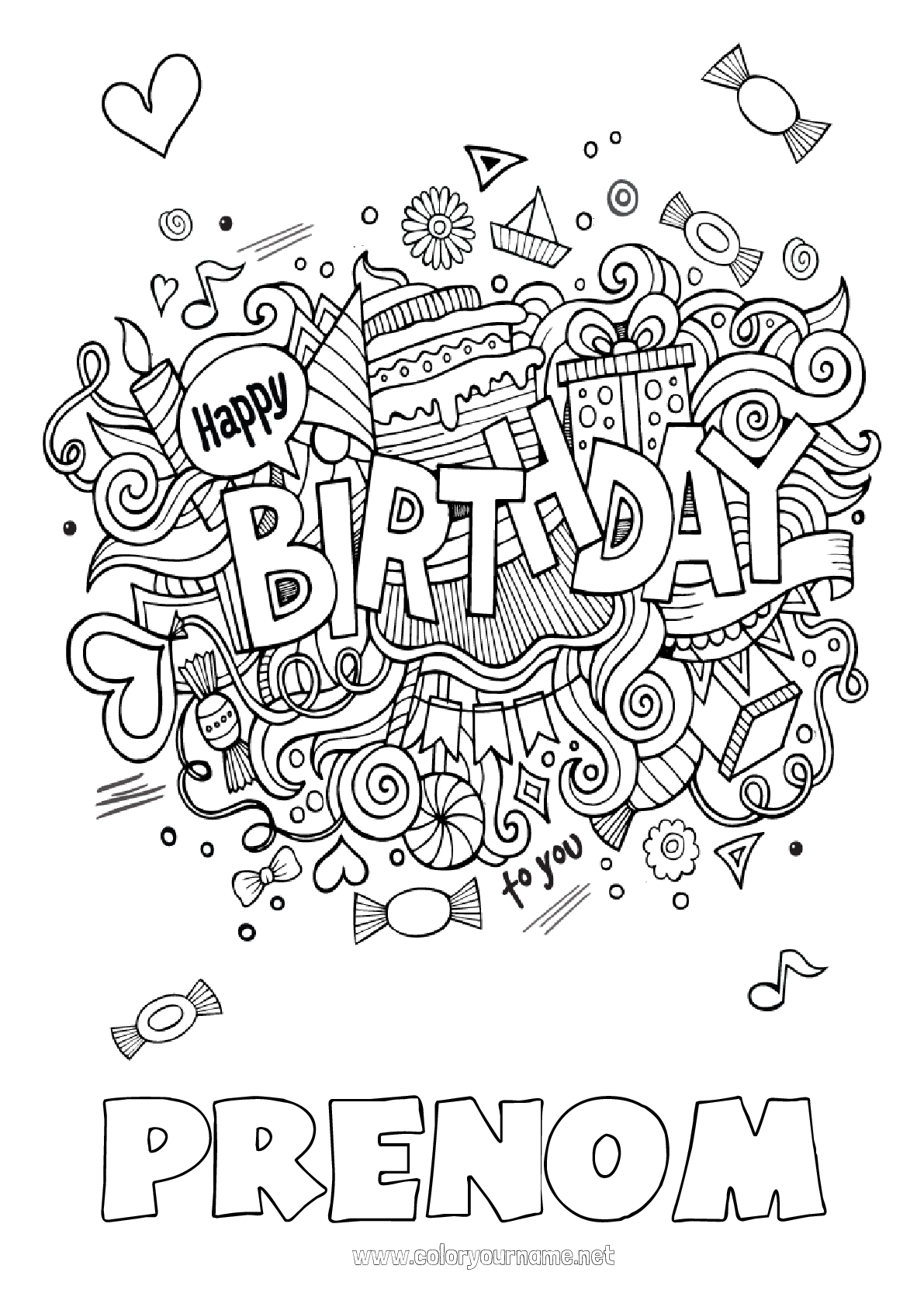 Coloriage n69 Bonbons Gâteau Anniversaire