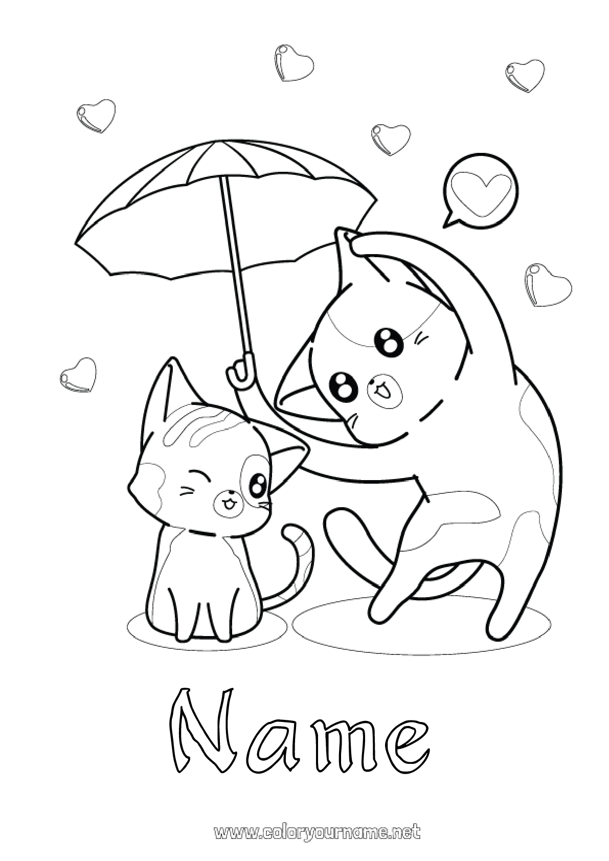 Coloring Page No Heart Cat I Love You