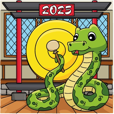 Explicações de desenho página de colorir personalizável: a cobra e o gongue para 2025