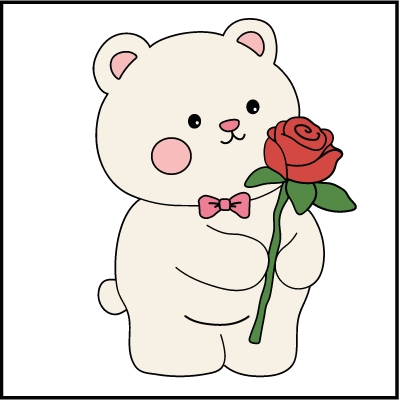 Coloring explanations customizable coloring page – teddy bear and rose, a message of tenderness