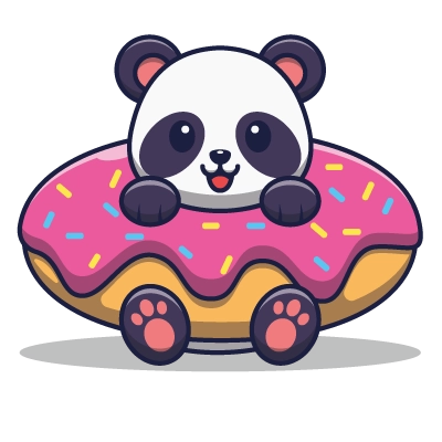 Explicações de desenho página de colorir personalizável – panda e donut