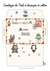 Colorear personalizable Llevar Muñeco de nieve Kawaii Animales Sobre Animales del bosque Ciervo Sobre para imprimir Viaje del duende navideño Sobre de Navidad Sobre para el correo del elfo de Navidad