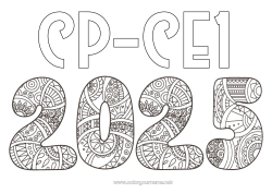 Colorear personalizable Feliz año Zentangle 2025