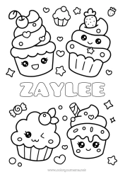 Coloriage personnalisable Kawaii Cerise Étoiles Fruits Gourmandises, sucreries Cupcake