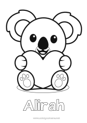 Coloriage personnalisable Mignon Coeur Kawaii Je t'aime Animal Koala Coloriages faciles Autres animaux du monde