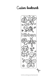 Customizable coloring page Kawaii Butterfly Animal Bee Snail Bookmark Ladybug Easy coloring pages Ant Insects Dragonfly