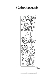 Customizable coloring page Kawaii Butterfly Animal Bee Snail Bookmark Ladybug Easy coloring pages Ant Insects Dragonfly