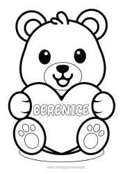 Coloriage personnalisable Ours Mignon Kawaii Animal Ourson Grand coeur Coloriages faciles Animaux de la forêt