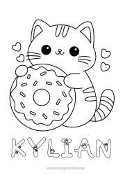 Aanpasbare kleurplaat Schattig Kat Kawaii Dier Donuts Eenvoudige kleurplaten Honden en katten