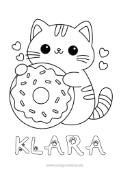 Aanpasbare kleurplaat Schattig Kat Kawaii Dier Donuts Eenvoudige kleurplaten Honden en katten