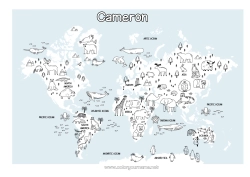 Coloriage personnalisable Animal Géographie Carte du monde Voyage de l'elfe de Noël Carte tour du monde des lutins farceurs