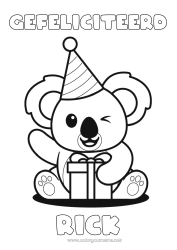 Anpassbare Malvorlage Niedlich Geschenke Geburtstag Kawaii Fest Tier Koala Hut Einfache Ausmalbilder Andere Tiere der Welt