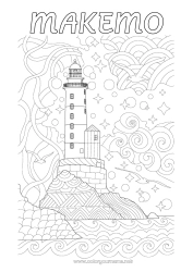 Customizable coloring page Zentangle Lighthouse Island