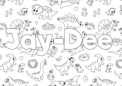 Customizable coloring page Dinosaurs Animal Decorated name Diplodocus Triceratops Decorative background