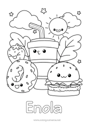 Customizable coloring page Kawaii Donuts Drinks Soda Intermediate coloring pages Hamburger