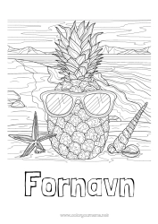 Gratis farvelægning Sommer Mad Ananas Frugter Muslinger Havdyr eller vandlevende dyr Solsikker