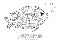 Färgläggningssida att anpassa Lugn och zen Sommar Djur Fisk Aprilskämt Zentangle Marina djur eller vattenlevande djur