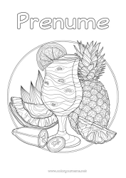 Pagină de colorat personalizată Ananas Fructe Băutură Desene de colorat complexe Zentangle Cocktail Banana Portocalie