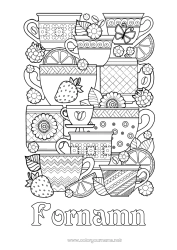 Färgläggningssida att anpassa Mugg Frukter Dryck Komplexa målarbilder Jordgubbe Zentangle