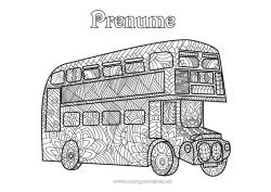 Pagină de colorat personalizată Vehicule Londra Regatul Unit Autobuz, microbuz Zentangle Transport public terestru