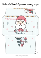 Colorear gratis Papá Noel Trineo Sobre Sobre para imprimir Sobre de Navidad