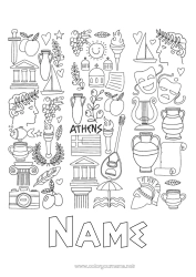 Free coloring Geography Symbols Greece Athens