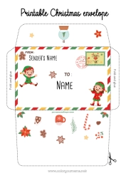 Coloring to customize Christmas elves Letters from prankster elves Envelope Envelope to print Christmas Envelope