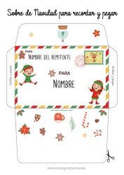 Colorear para personalizar Elfos de navidad Cartas de elfos bromistas Sobre Sobre para imprimir Sobre de Navidad