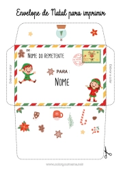 Desenho para personalizar Elfo de Natal Cartas de duendes travessos Envelope Envelope para imprimir Envelope de Natal