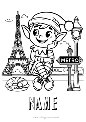 Free coloring Christmas elves Elves coloring pages France Croissant Paris Elf on the Shelf Trip