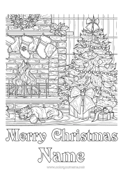 Coloring to customize Cat Christmas tree Christmas Chimney Complex coloring pages Dog and cat Christmas stocking