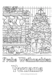 Kostenlose Zeichnung Katze Weihnachtsbaum Weihnachten Kamin Komplexe Ausmalbilder Hunde und Katzen Weihnachtssocke