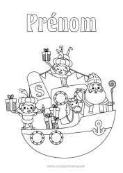 Coloriage gratuit Cadeaux Bateau Véhicules maritimes Saint Nicolas