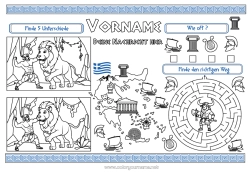 Malvorlage anpassen Kinderaktivitäten Geografie Finde und entdecke Land Griechenland Labyrinth Landkarten Tischset zum Ausdrucken