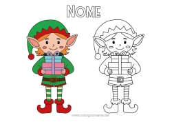 Desenho para personalizar Presentes Elfo de Natal Páginas para colorir de elfos Desenhos para colorir fáceis Colorir com Modelo