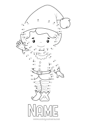 Free drawing Christmas elves Number Children's activities Connect the dots