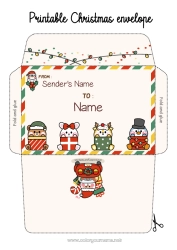 Free coloring Kawaii Mouse Penguin Animal Teddy Bear Envelope Flying birds and mammals Forest animals Envelope to print Christmas Envelope