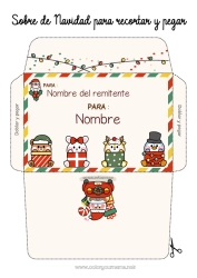 Colorear para personalizar Kawaii Ratón Pingüino Animales Osito Sobre Aves y mamíferos voladores Animales del bosque Sobre para imprimir Sobre de Navidad