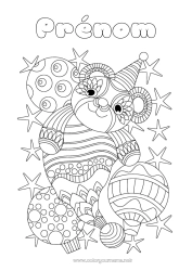 Coloriage gratuit Fête Boule de Noël Animal Panda Chapeau Étoiles Autres animaux du monde