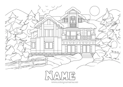 Coloring to customize Snow Winter House Fir Mountain Chalet