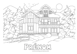 Dessin gratuit Neige Hiver Maison Sapin Montagne Chalet