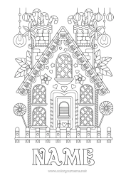 Coloring to customize Christmas Gingerbread Candy cane Treats House Complex coloring pages Lollipop